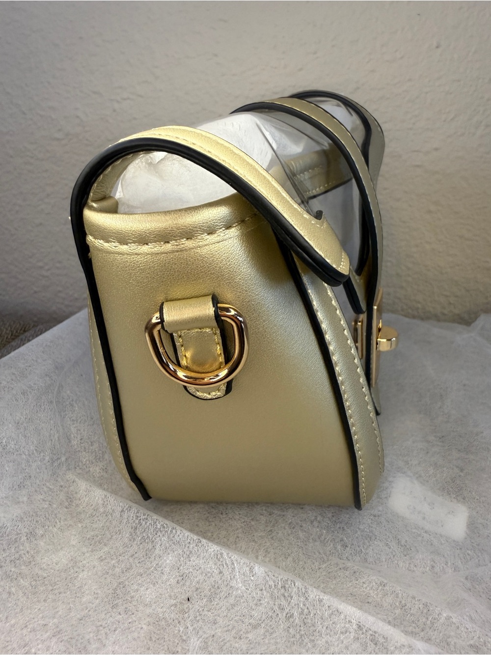 Clear Transparent Saddle Bag Purse, Gold w/ Chain Crossbody - Zenana Outfitters - Picture 5 of 16